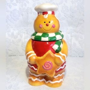 Vintage Rare Ceramic Canister Gingerbread Man Cookie Jar Treat Container Holiday